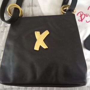 PALOMA PICASSO Black Leather  "X" Small Shoulder Bag + Dustbag + BONUS earrings